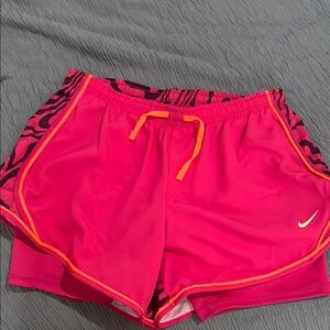 Nike Pink and Orange Athletic Shorts with Elastic Waistband